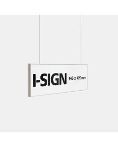 Wire mounted Suspended sign in Aluminum - I Sign 148x420 mm
