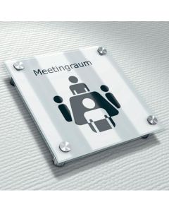 Glass Signs, Premiumfix in size 150x150mm with 2x4mm tempered glass and 4 pcs. ø13 stainless steal standoffs