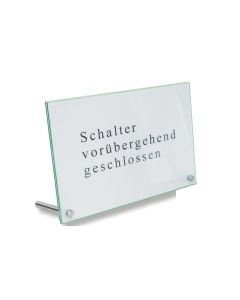 Glas Bordskilte, PremiumFix, 80°, i størrelse 150x210mm (WxH)