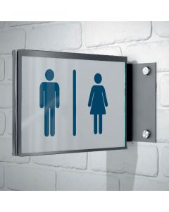 GlasFix Projecting Sign, Double-sided in size 297x150mm (WxH), Stainless steal, 4mm Tempered glass