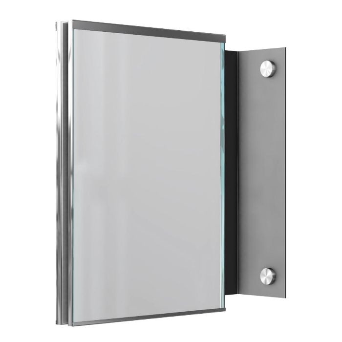 GlasFix Udhængsskilt, dobbeltsidet i str. 210x150mm (BxH), Rustfri stål, 4mm Sikkerhedsglas