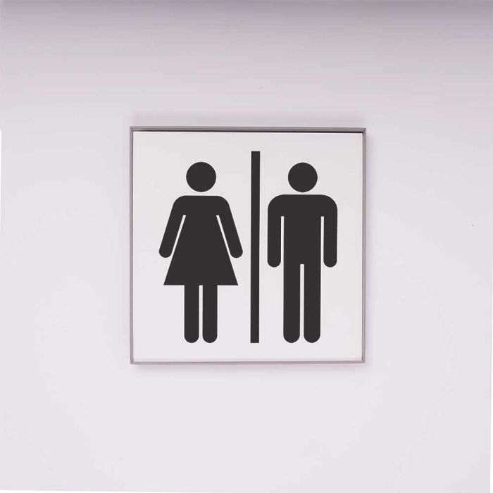 Slankt og let designet Toiletskilt med Unisex piktogram i grå