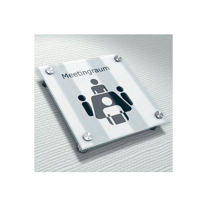 Glass Signs, Premiumfix in size 170x170mm with 2x4mm tempered glass and 4 pcs. ø13 stainless steal standoffs