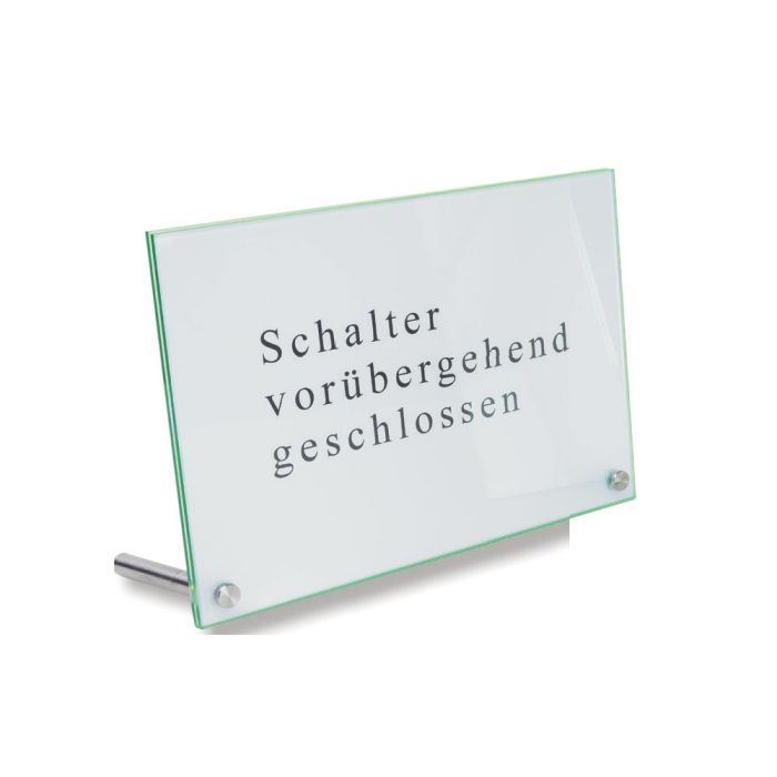 Glas Bordskilte, PremiumFix, 80°, i størrelse 210x210mm (WxH)