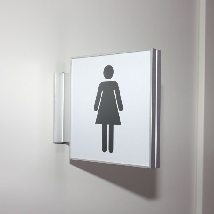 I-Sign udhængsskilt med dame toilet piktogram i str. 154x154mm